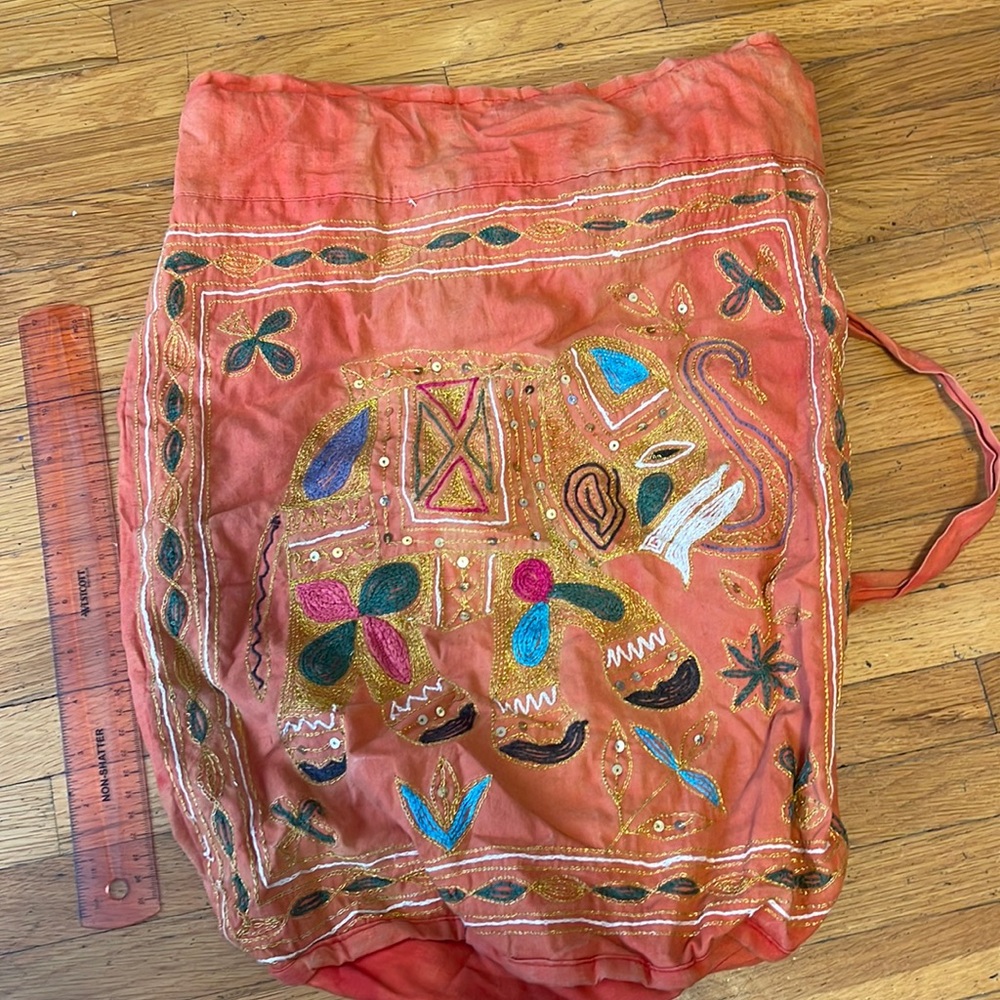 Large Embroidered Elephant Drawstring Backpack - image 1
